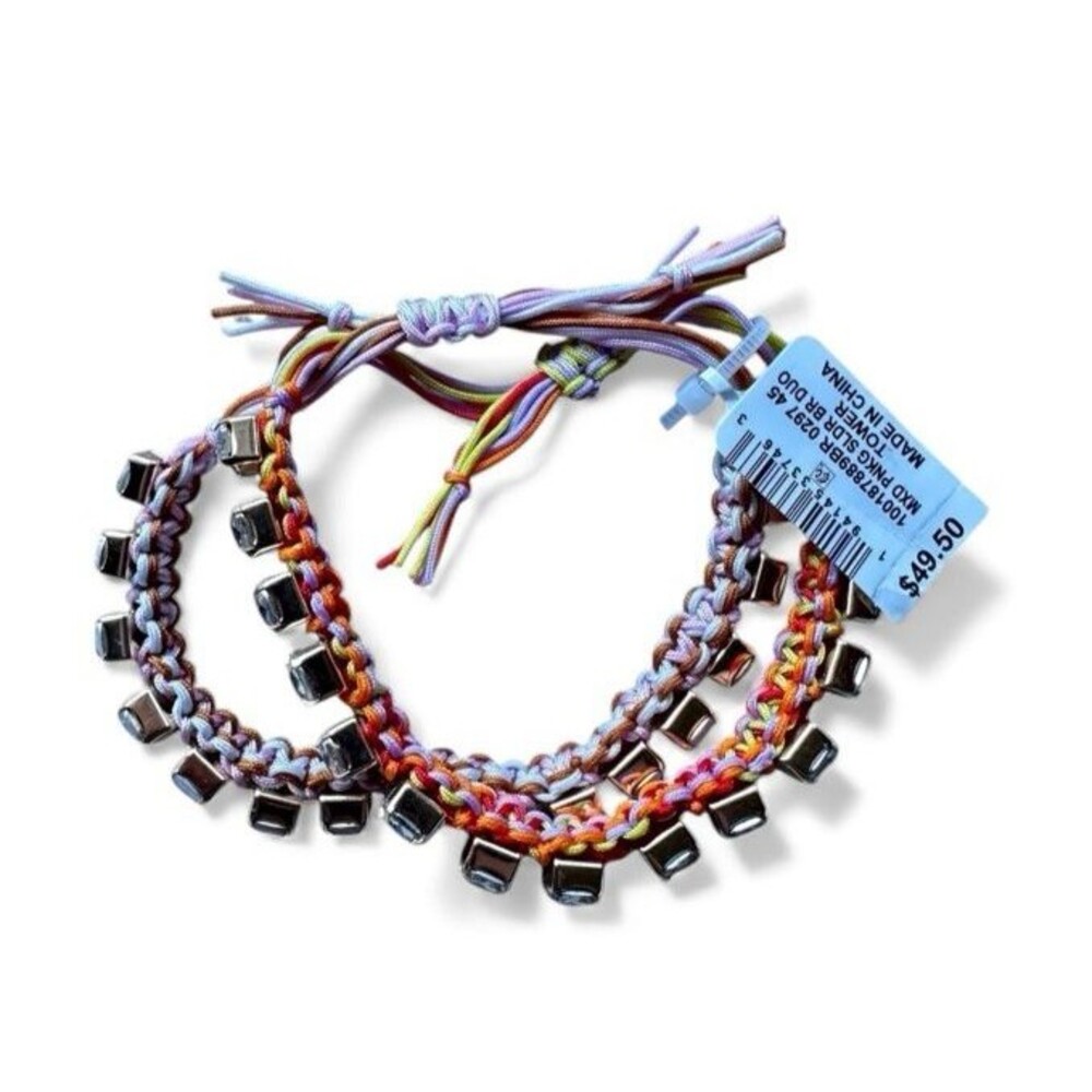 NWT On 34th Slider Duo Tower Bracelet Set Corded with Rhinestones Adjustable $49